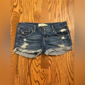 Abercrombie & Fitch Distressed Dark Blue Jean Shorts